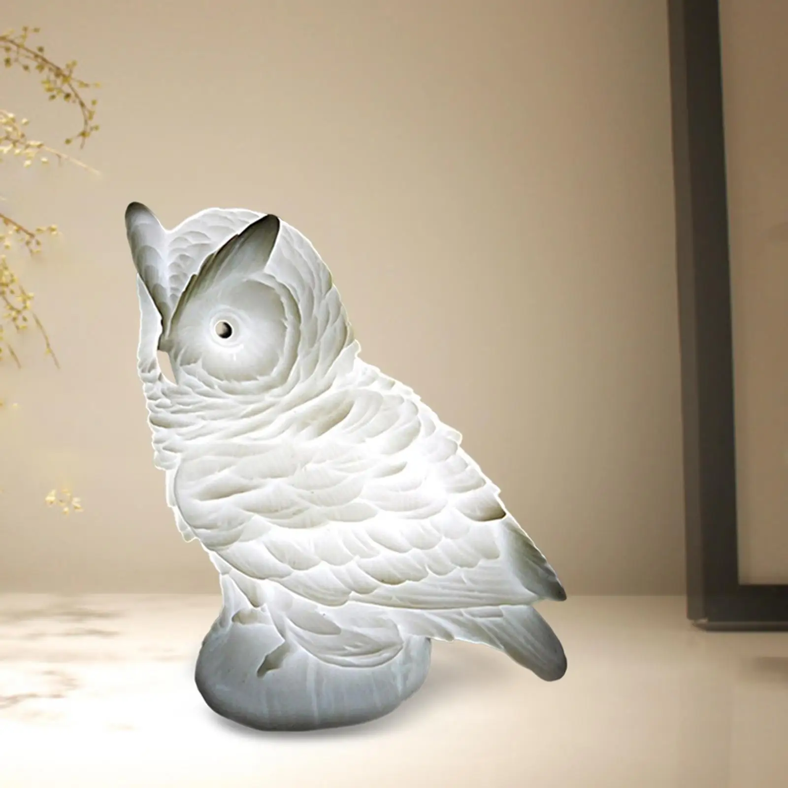 Exquisite Owl Shape Animal Shade Desk Lighting Night Light Shell for Wedding Decor Desk Lights Decorative Feather LED Table Lamp