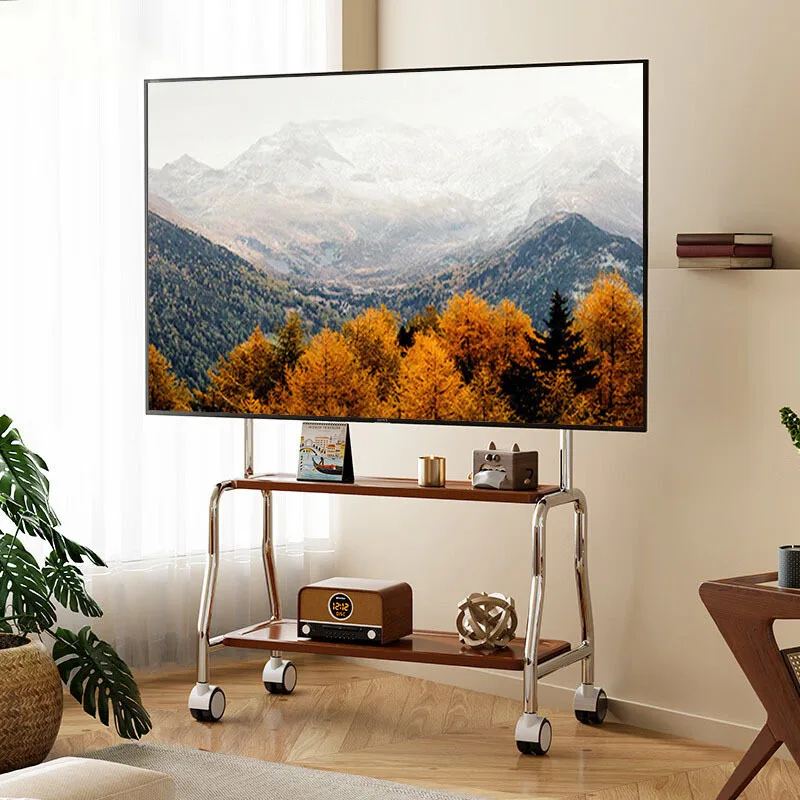 

Mobile TV Stand Floor Floor Household Wheeled Stainless Steel Art Hanger 55/65/75 Inch Universal