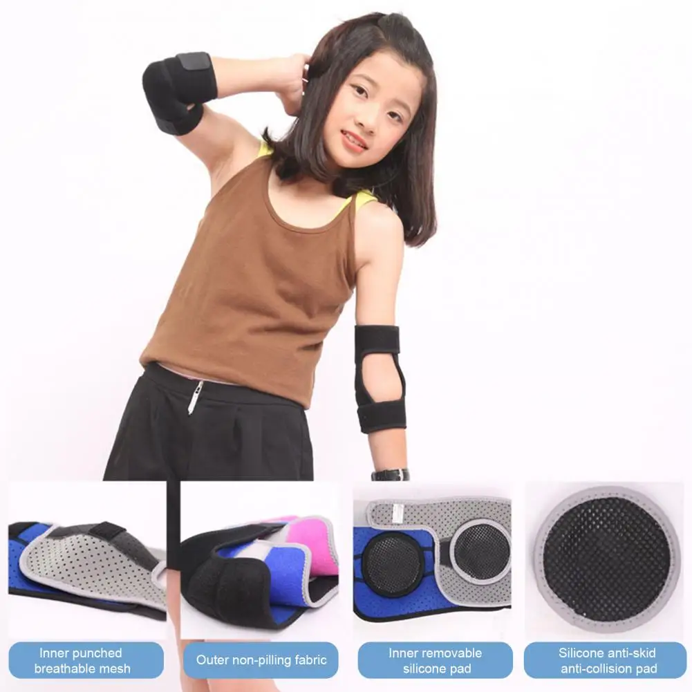 2 Pcs Children Sports Elbow Pads Shockproof Fasten Tape Silicone Pad Brace Joint Pain Bruise Tennis Jogging Arm Wrap