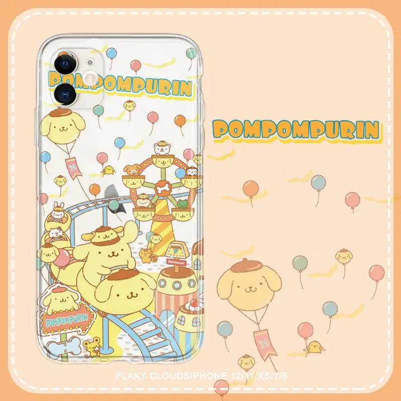 New Sanrio Pom Pom Purin Play Soft Phone Case For Iphone 15 14 13 12 11 Pro Max 7 8 Plus X XR XS Max Mini Girl Transparent Cover