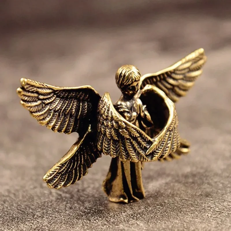 1Pc Six Winged Guardian Angel Statue Blessing Ornament Desktop Retro Copper Cupid Statue Brass Seraphim Figurine Home Decoration