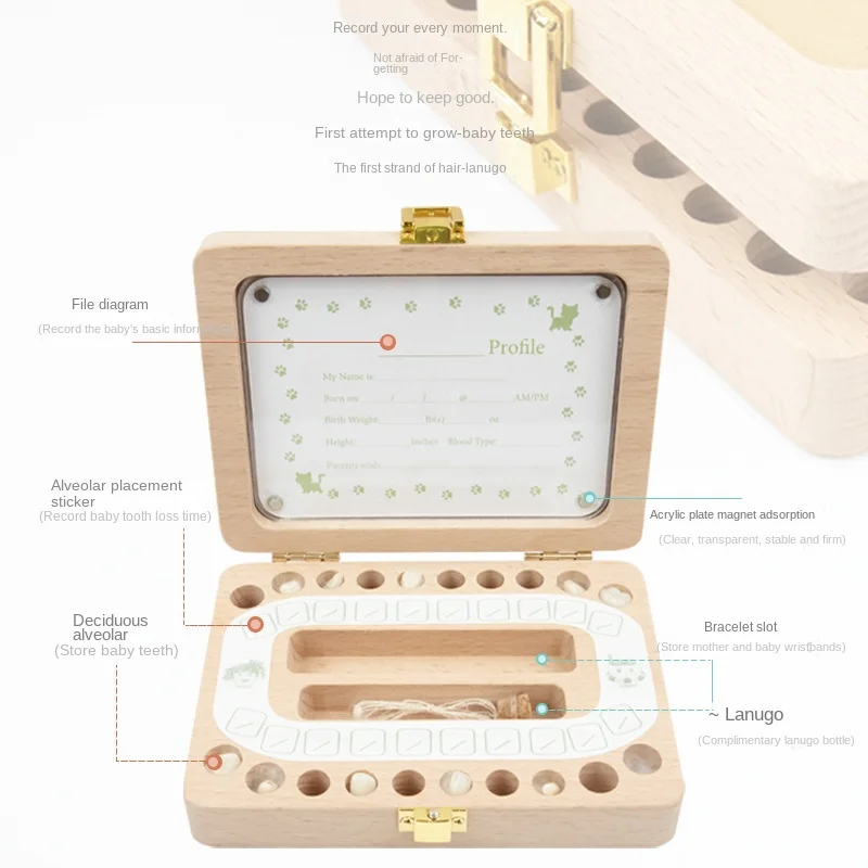 Baby Tooth Box Wooden Dental House Children Teeth Drop Box Hoto Frame Teeth Hair Storage Container Saver Memorial Box Kids Gifts