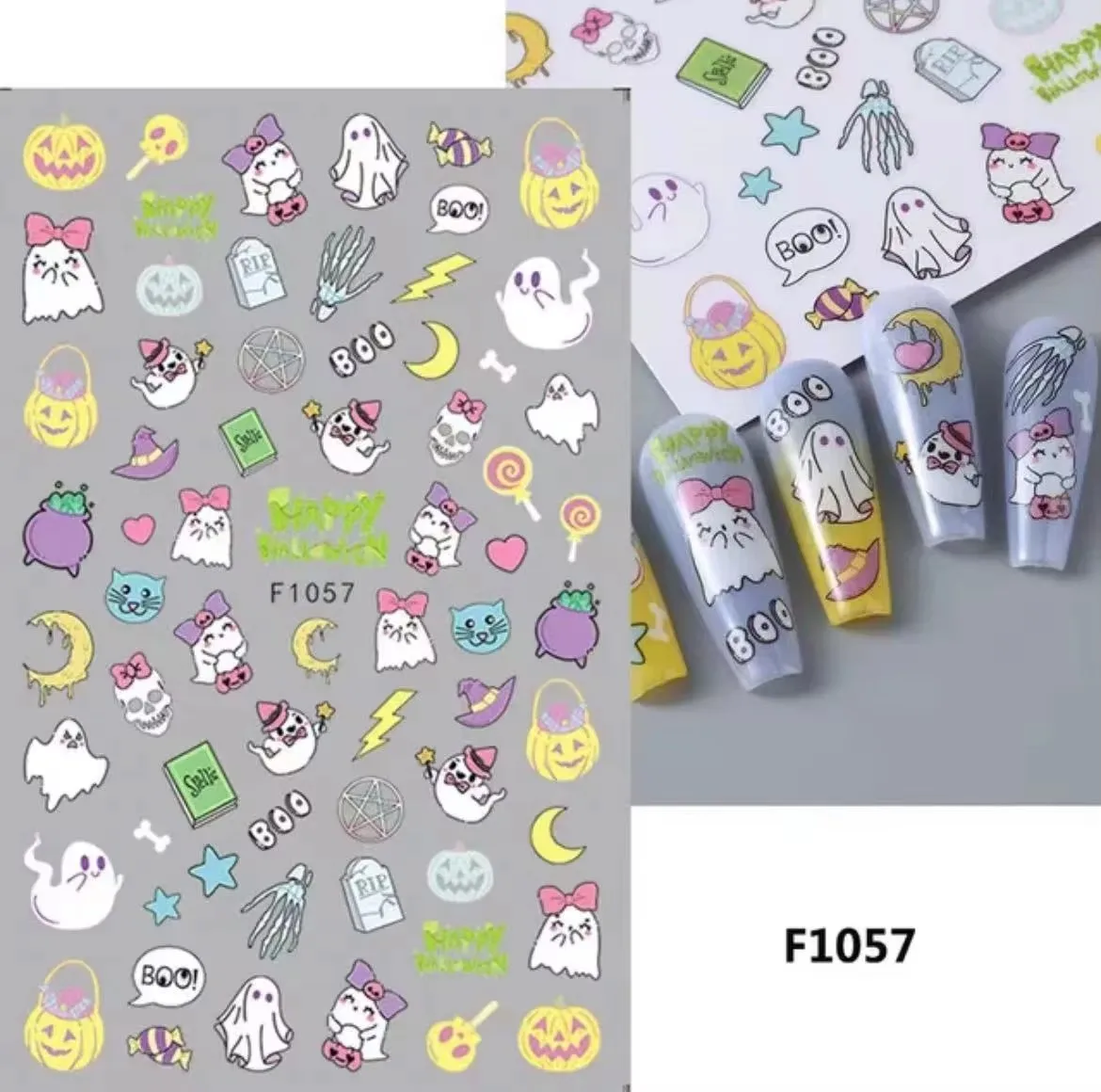 Autocollants pour ongles Halloween, dessin animé, chat, décalcomanie, Y2K, crâne, chauve-souris, Aliments, fournitures pour manucure festive, nouveau, 2024