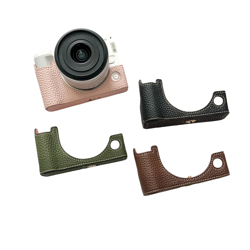 Litchi Pattern R50V Camera Bag PU Leather Case Shell Half Body Base Protector for Canon EOS R50V Protective Opening Bottom Cover