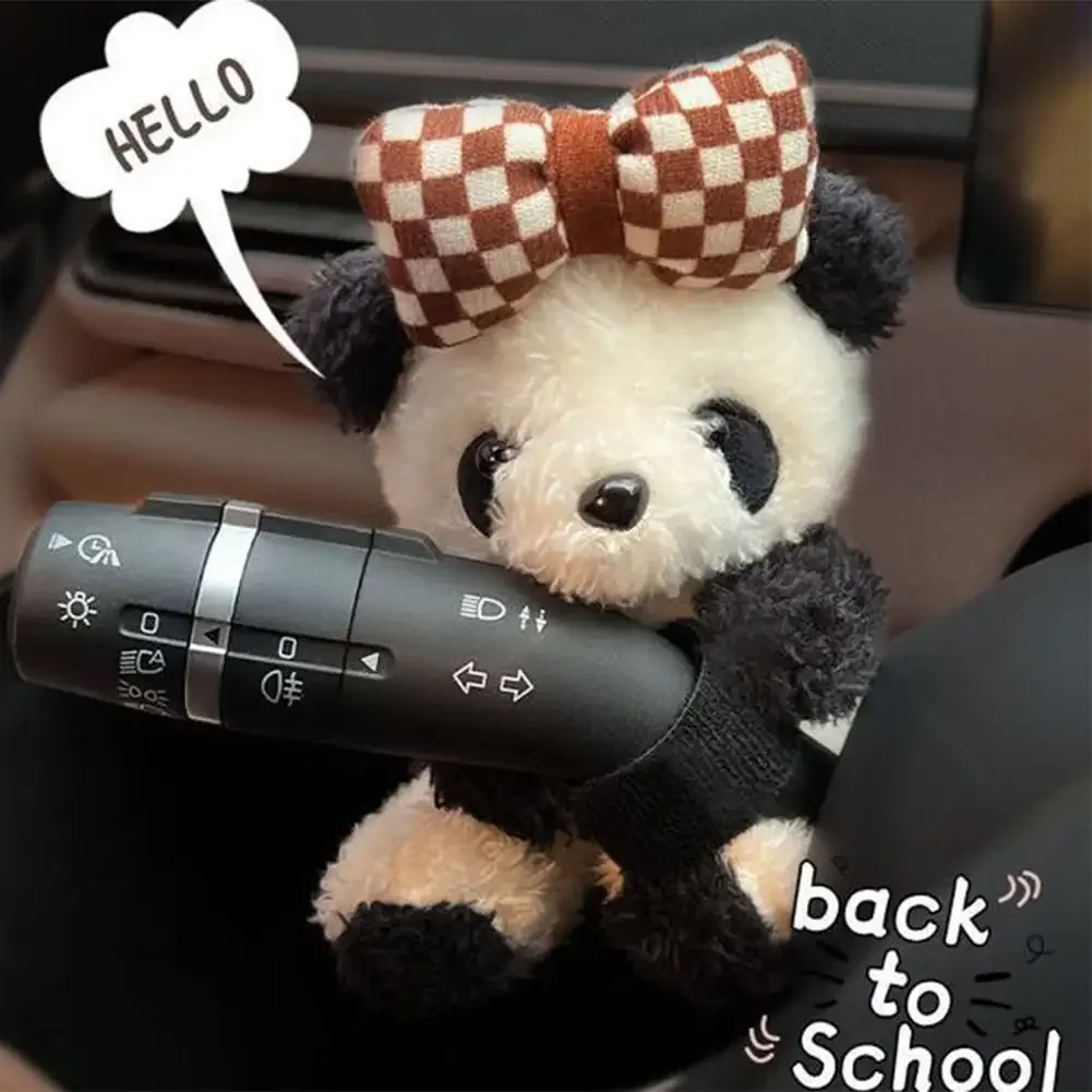 Car Cute Bowknot Panda Wiper Turn Signal Switch Ornaments Plush Decor Doll Auto Interior Accessories