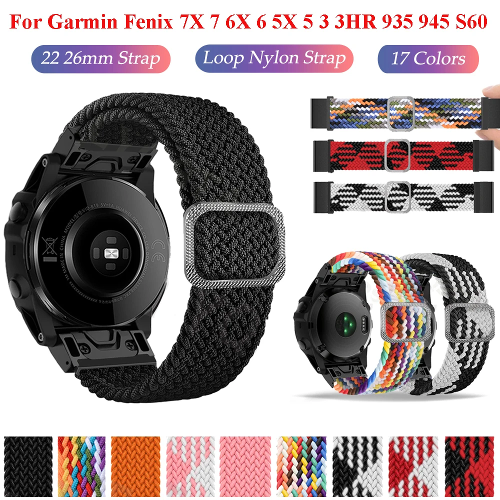 22 26mm Quickfit Watch Strap For Garmin Fenix 7X 7 6 6X Pro 5X 5 Plus 3 3HR Forerunner 935 945 Braided Solo Loop Nylon Wristband