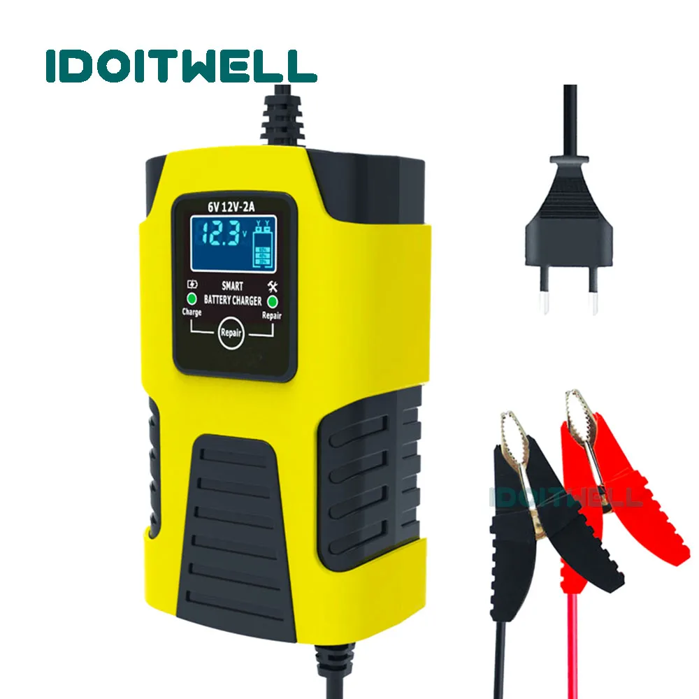 Новейшее зарядное устройство для мотоциклетных аккумуляторов 6 В 12 В 2 А, универсальное автоматическое импульсное зарядное устройство для свинцово-кислотных аккумуляторов 6 В 12 В