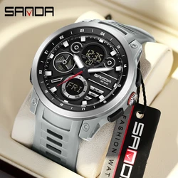 SANDA Brand 3379 New Men's Electronic Watch Dual Screen Sports Multi functional Waterproof LED Men's Electronic Watch