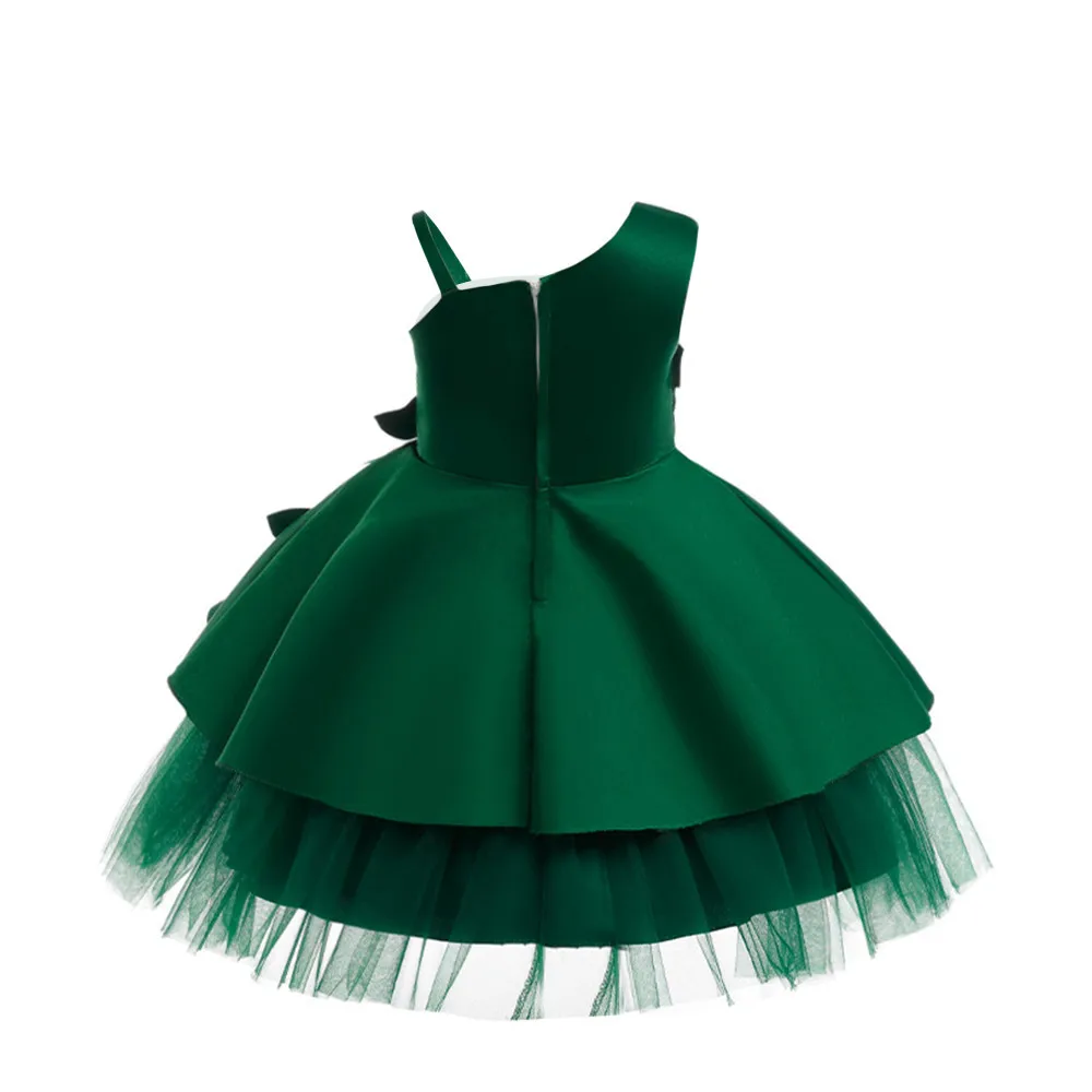 Elegante Kinder Weihnachts feier Kleid Karneval Kleidung Teenager Geburtstag Taufe Prinzessin Abschluss ball Kleid eine Schulter Schlinge Blumen kostüme