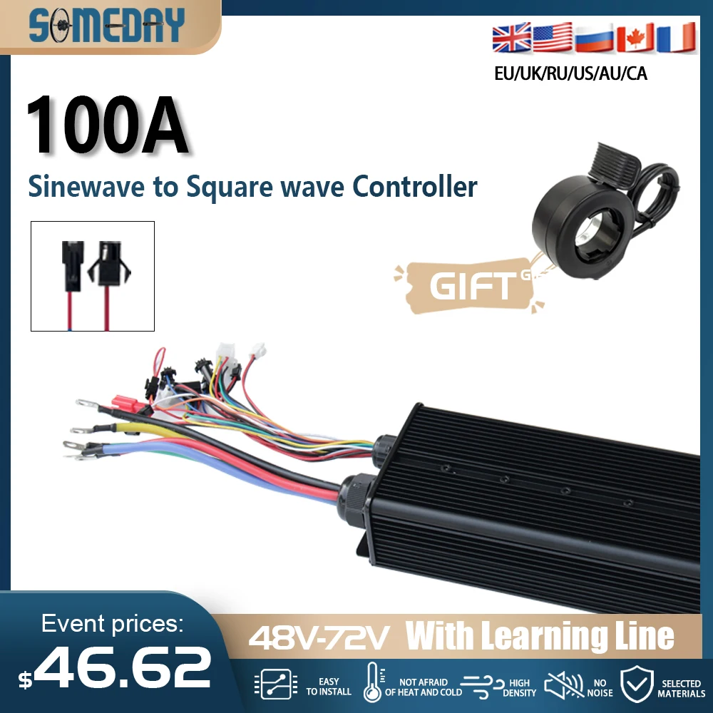 

Контроллер для бесщеточного двигателя 48В-72В 100А (преобразование прямоугольной в синусоидальную волну) с дисплеем T5S для двигателей 3000Вт-5000Вт, использующий протокол UART2