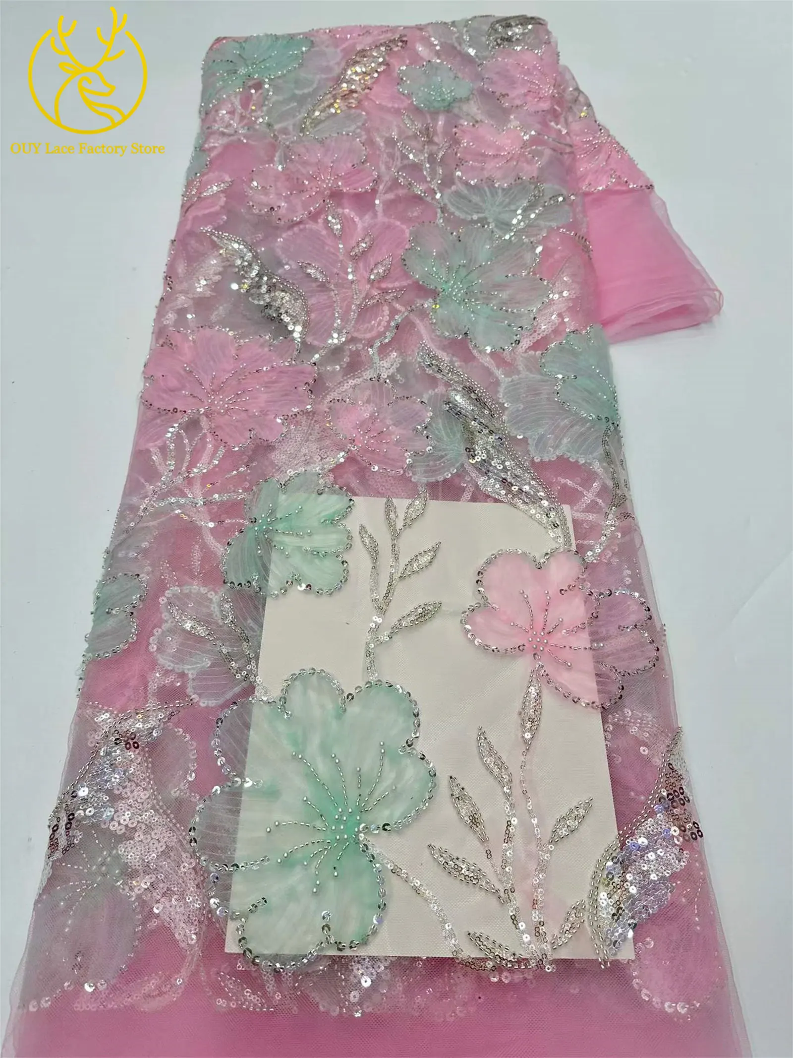 5 Yards Modischer Nigerianischer Pailletten-Tüll-Spitzenstoff 2026 Afrikanischer Perlen-Spitzenstoff Französische Spitze für Hochzeitskleider und Partykleider zum Nähen – Detail 13