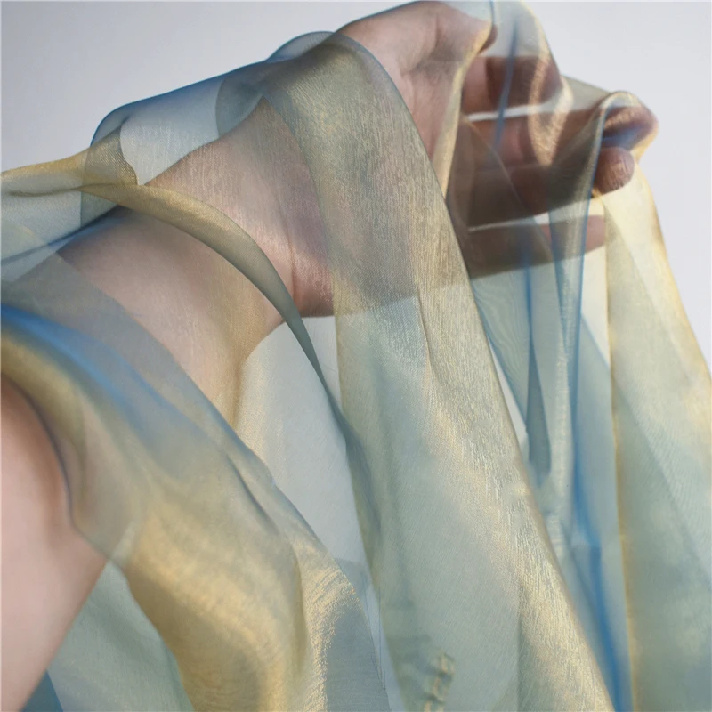 

Gradient Color Glazed Mesh Fabric Organza Creative Handmade Wedding Dress Hanfu Fabric DIY Background Decocation 50cmx150cm