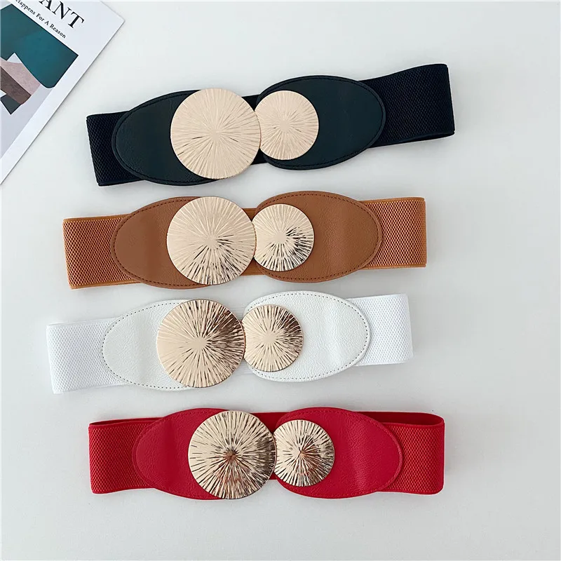 تصميم شخصي جديد Cummerbunds لمعطف الموضة سليم مثير واسعة مطاطا مشرق دائرة كبيرة مشبك أحزمة الخصر للنساء #2