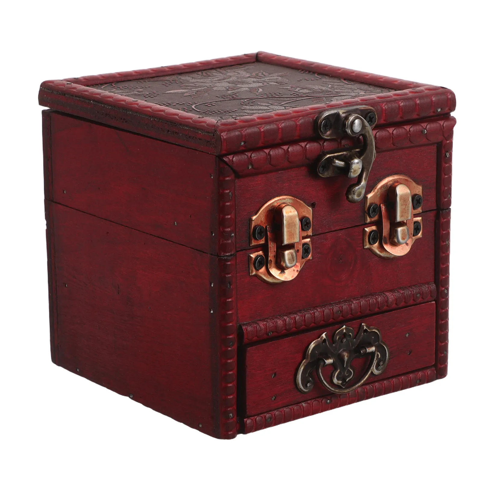 Chinese Wooden Jewelry Box Makeup Organizer Classic Vanity Box Mirror Lock Decorative Storage Case Jewelry Cosmetics