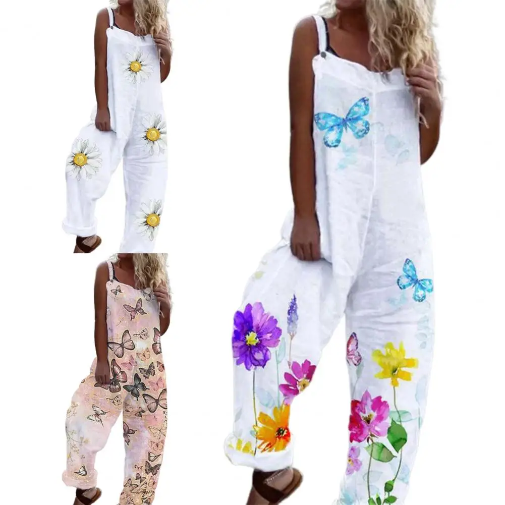 Sommer mode lässig Blumen druck lose Overalls Frauen schulter frei Sling Overalls elegante Damen ärmellose Stram pler Streetwear