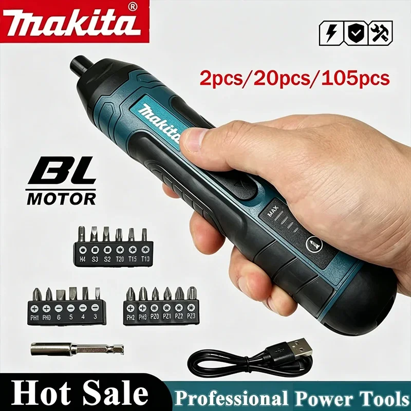 

Makita Cordless Electric Screwdriver Set 1300mAh Rechargeable Multi-functional Drill Disassembly Tool 2pcs/20pcs/105pcs Options