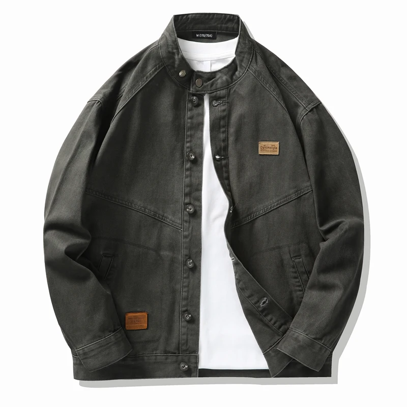 

Мужская куртка без воротника 2025 года — американское винтажное пальто свободного покроя из 100% хлопка в деловом стиле в стиле ретро