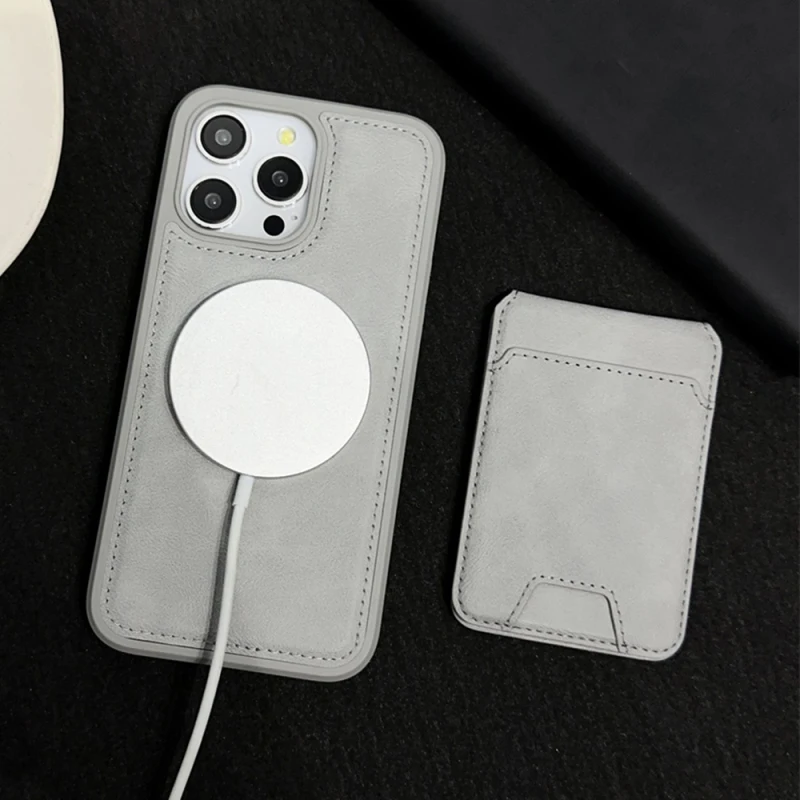 For iPhone 11 12 13 14 15 Pro Max Magnetic Adsorption Detachable Wallet Invisible Stand Wireless Charge Seismic Phone Case