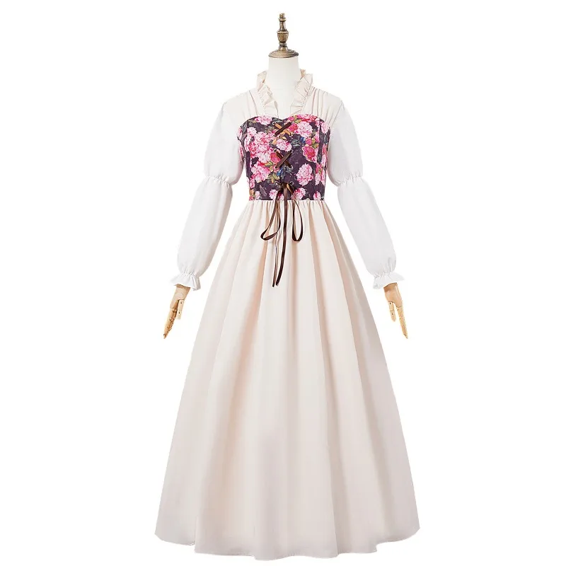 

Medieval Victorican Fairy Flower Robe Dress Pirate Victoria Female Tight Waist Long Skirt Stage Performance Halloween Dresses