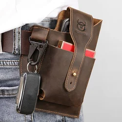 New Men's Genuine Leather Waist Bag Vintage Cow Leather Waist Belt Bag For 5.5-6.8-Inch Mobile Phone Outdoor Key Storage Bag