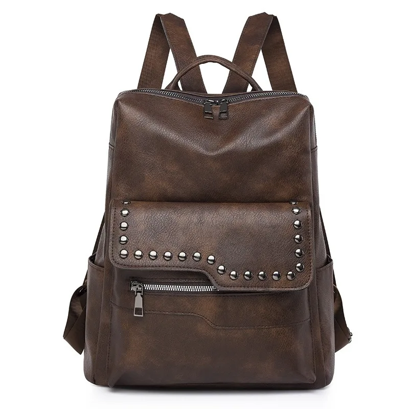 

2025 New Bag Bag Women's Retro Versatile Backpack Women's Soft Leather College Student Backpack Premium Sense Outing Backpack