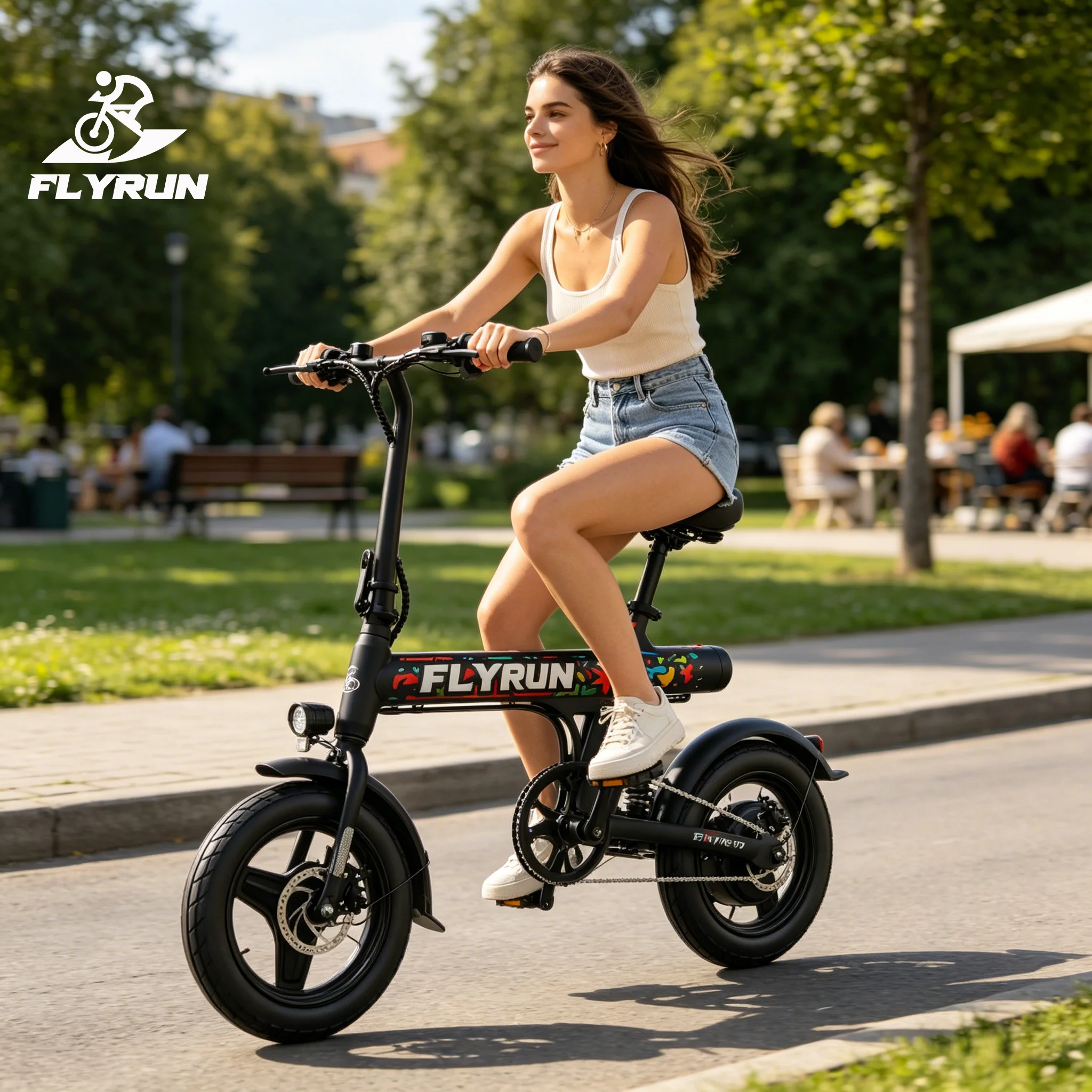 

Электрический велосипед FLYRUN NV14-ST для взрослых, электрический дорожный велосипед с пиковой мощностью двигателя 500 Вт, аккумулятор 36 В 7,8 Ач, шины 14 дюймов, городской электровелосипед