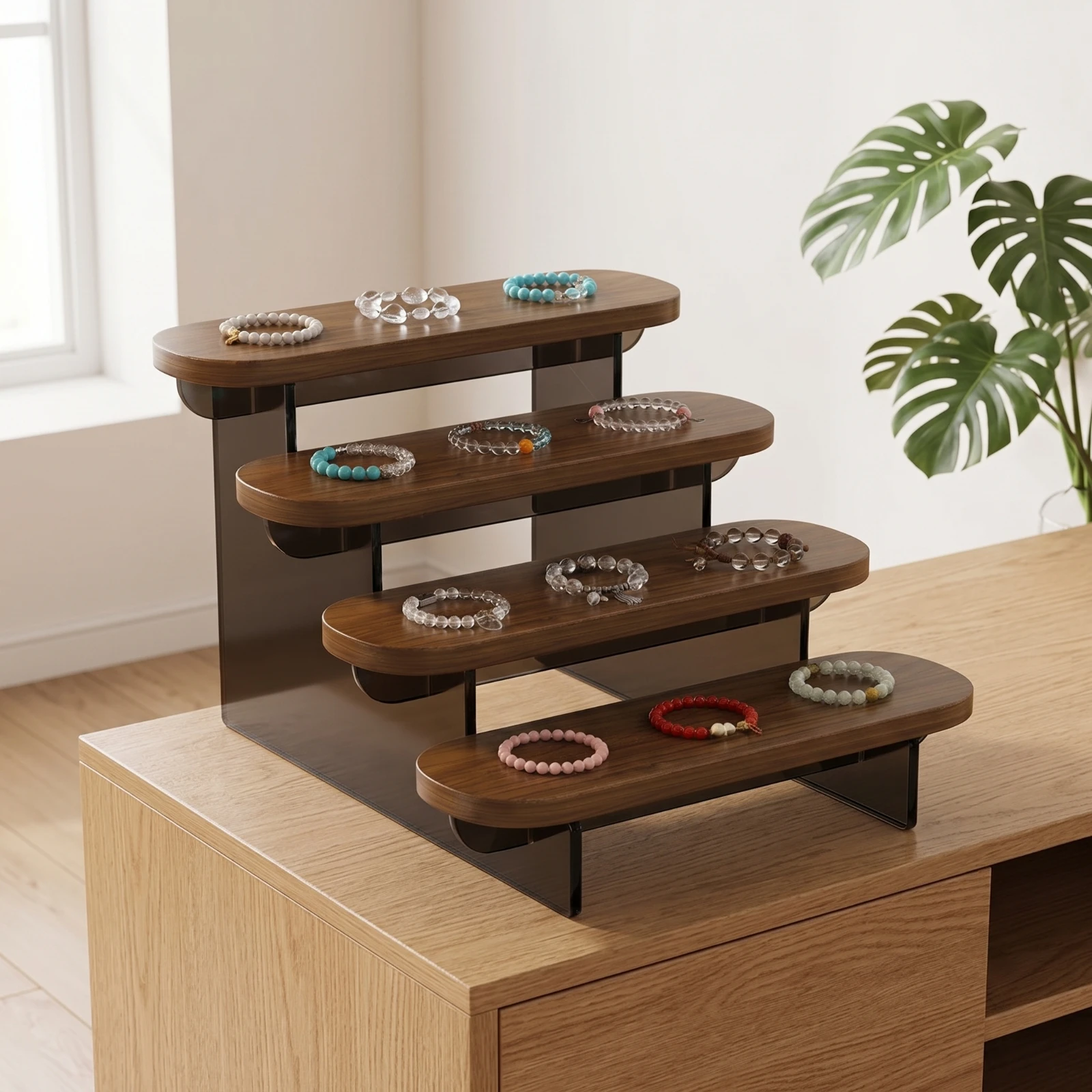 Jewelry Stand Acrylic Stepped Display Stand Stepped Display Layout Desktop Organizer Easy to Clean for Collectors