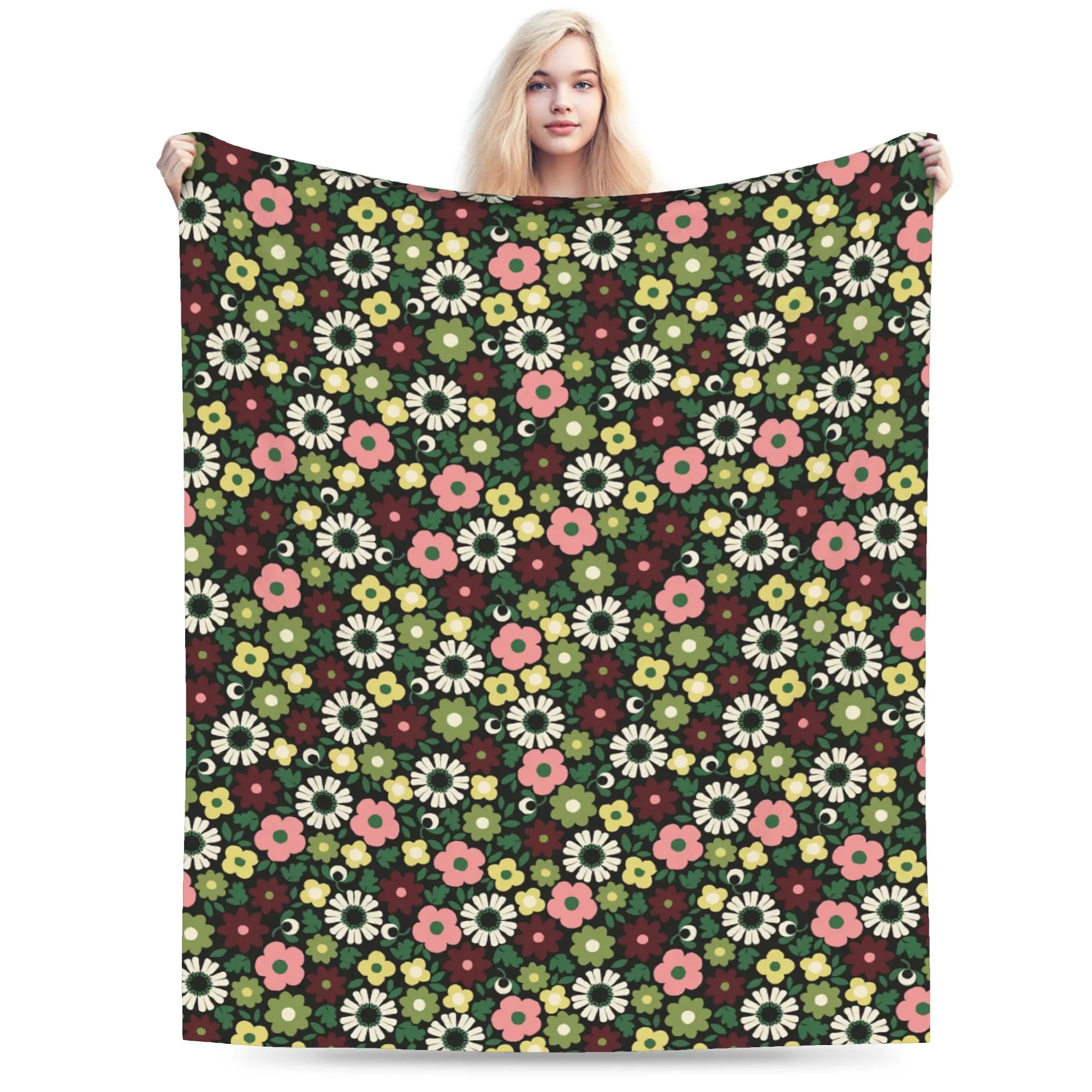 Custom Sofa Fleece Meadow Print Scandinavian folk art Throw Blanket Warm Flannel  Blankets for Bedding Car Sofa Quilt