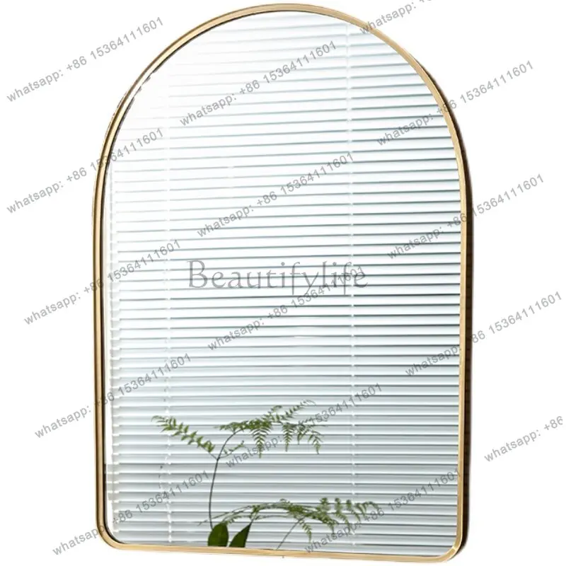 All-copper arched mirror Wall-mounted waterproof and explosion-proof rounded corner decorative mirror Modern simplicity