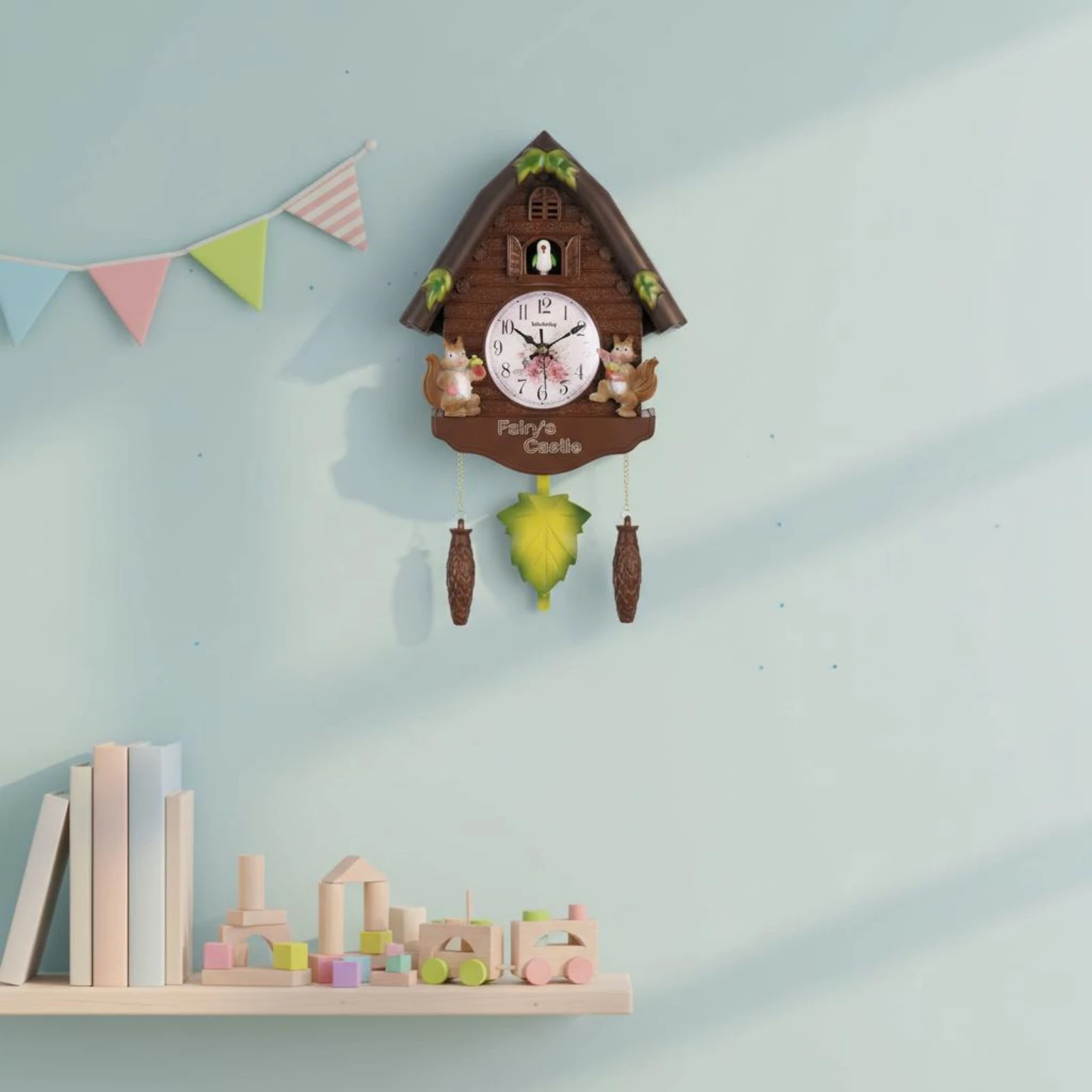 Retro Cuckoo Timepiece Battery Operated Wooden Cuckoo Wall Timepiece Home Decor Noiseless for Living Room