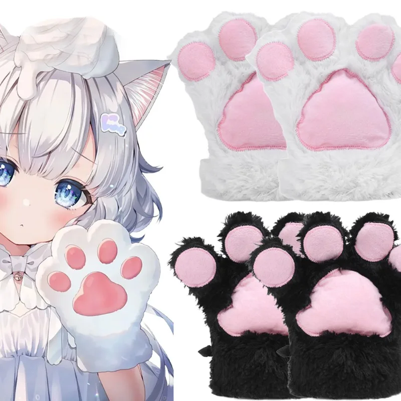 Cosplay Cat Claw Gloves Updated Large Size Women Winter Plush Fluffy Warm Halloween Christmas Party Cosplay Full Finger Mitten