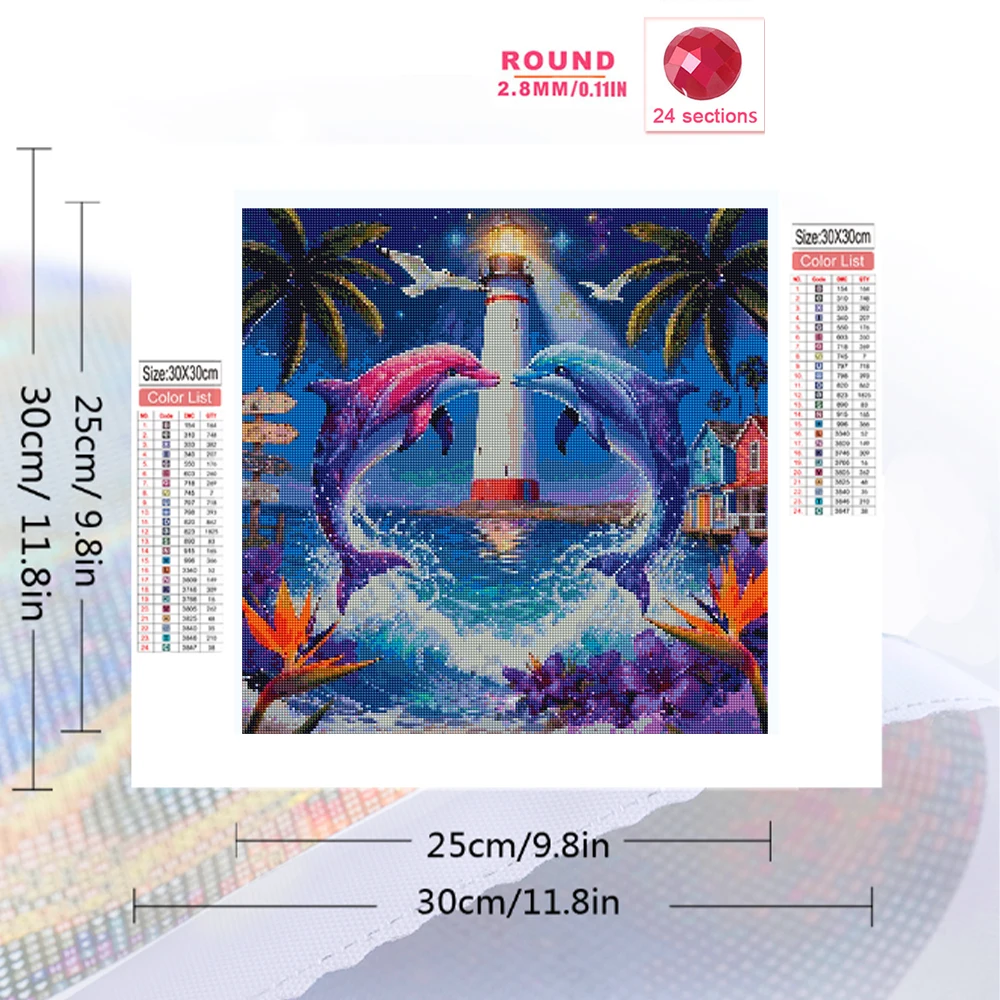 Momoart Diamond Painting Dolphin Animal Full Square Round Embroidery Lighthouse Rhinestones For Adult Mosaic Lily DIY Home Decor