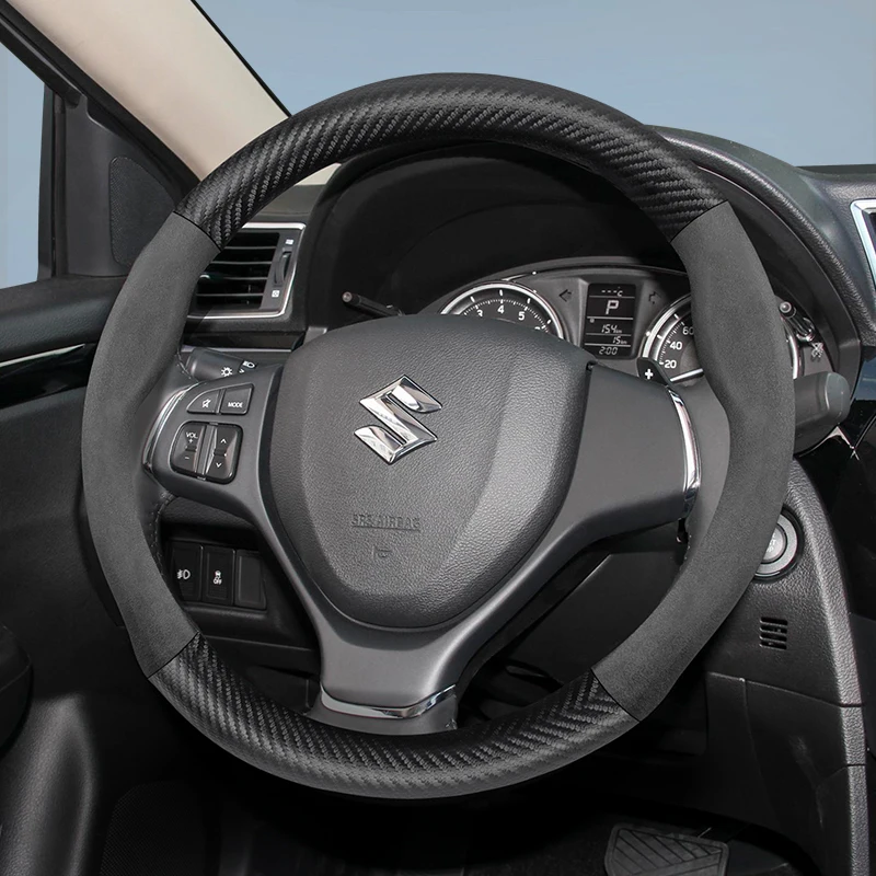 

For SUZUKI Suede Carbon Fiber PU Leather Steering Wheel Cover Fit Swift Sport Accessories Sx4 Grand Vitara Jimny Solio Hustler