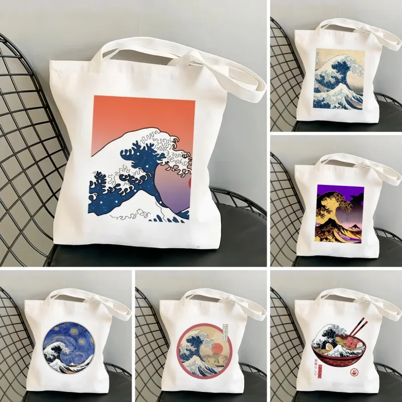 

The Shinagawa Wave Canvas Tote Bags Women Harajuku Large-capacity Shopping Bag Students School Beach Shoper Bag Bolsa Feminina