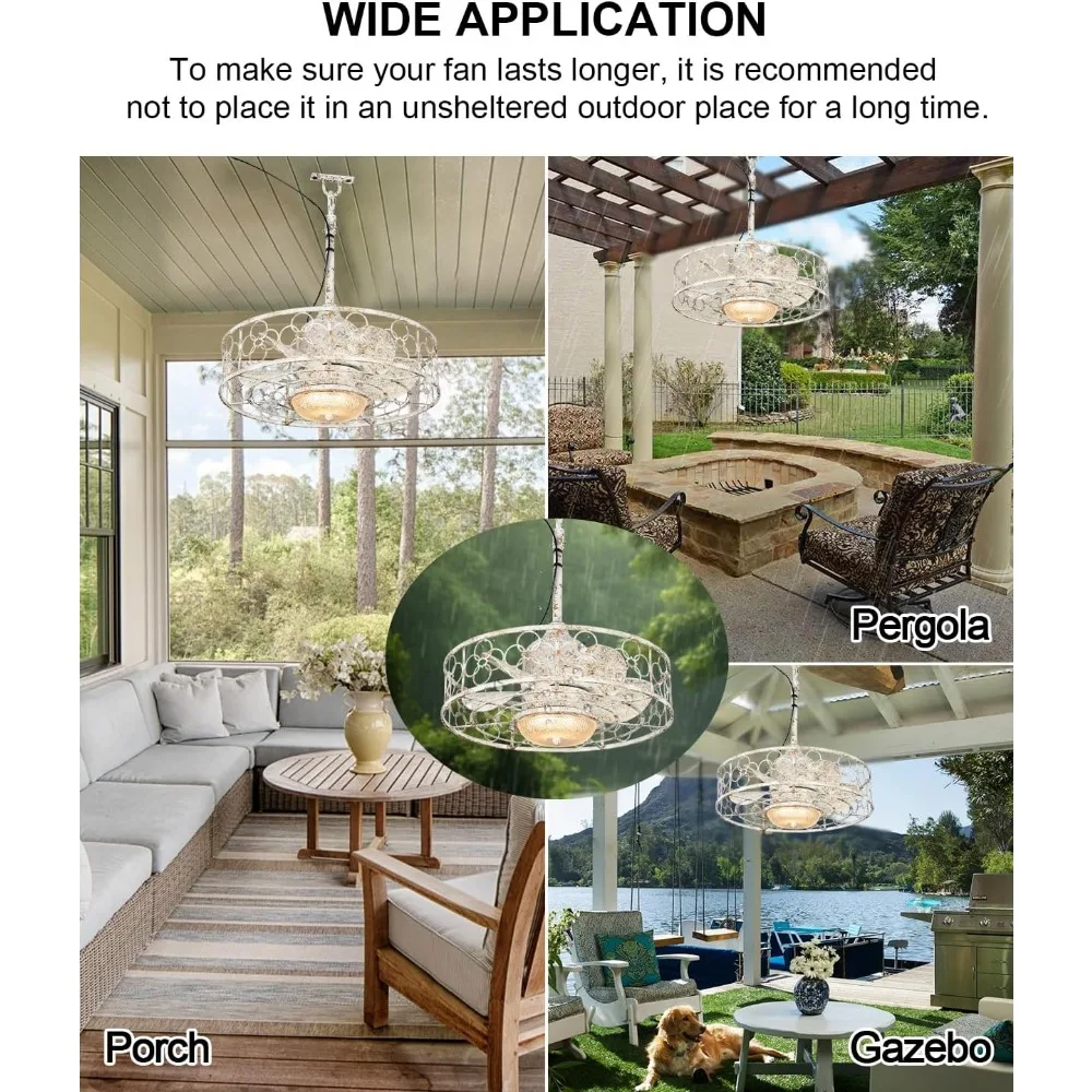 Waterproof Outdoor Ceiling Fans with Lights , 20" Wet Rated Gazebo Fan with Remote&APP Control, 3 Color Temperatures&Dimmable LE