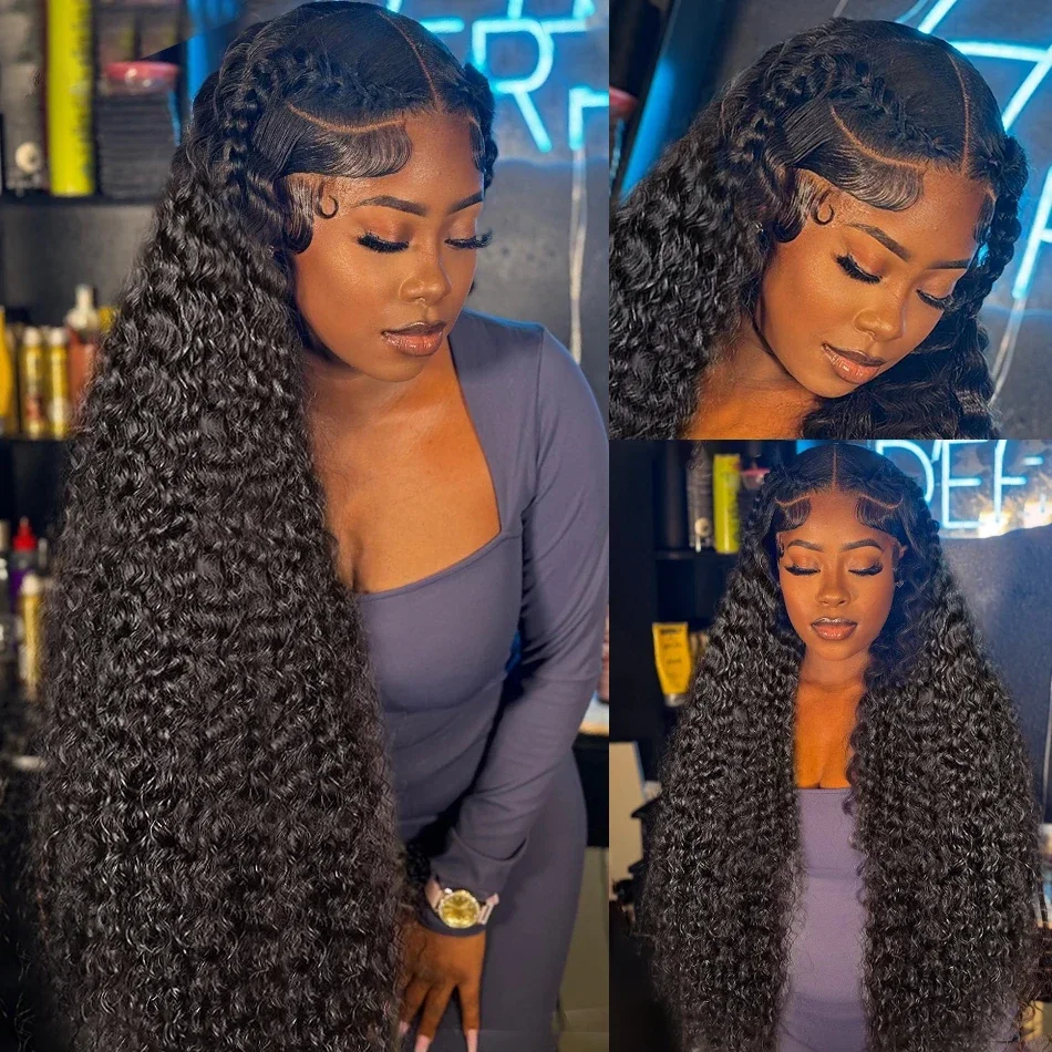 Perruque Lace Front Wig Deep Wave Brésilienne Naturelle, Cheveux Bouclés, Transparente, 13x6 HD, 250% de Densité, pour Femme