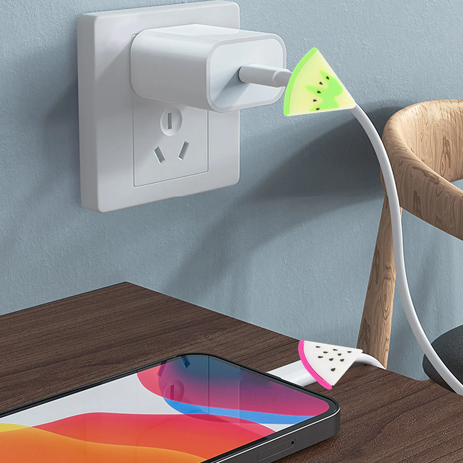 9Pcs Adorable Fruit Design Cable Protector For Study Desk Accessories Christmas Stocking Stuffers Sleeve