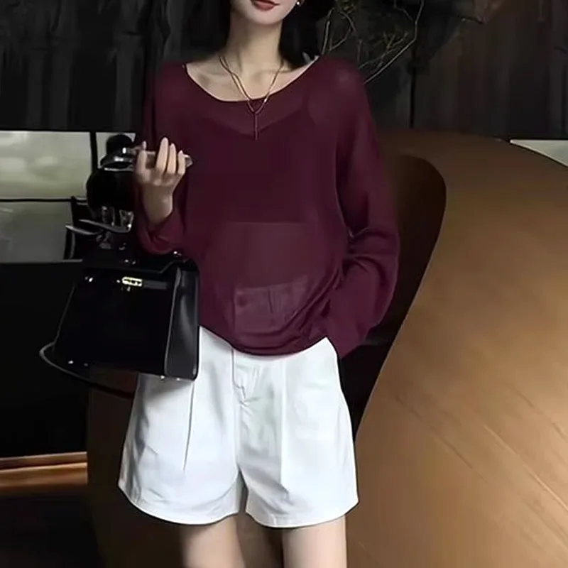 

Summer Long Sleeve Solid Color Women's Clothing T-Shirts Comfortable Tops Loose Round Neck Fashion New Comfortable Casual