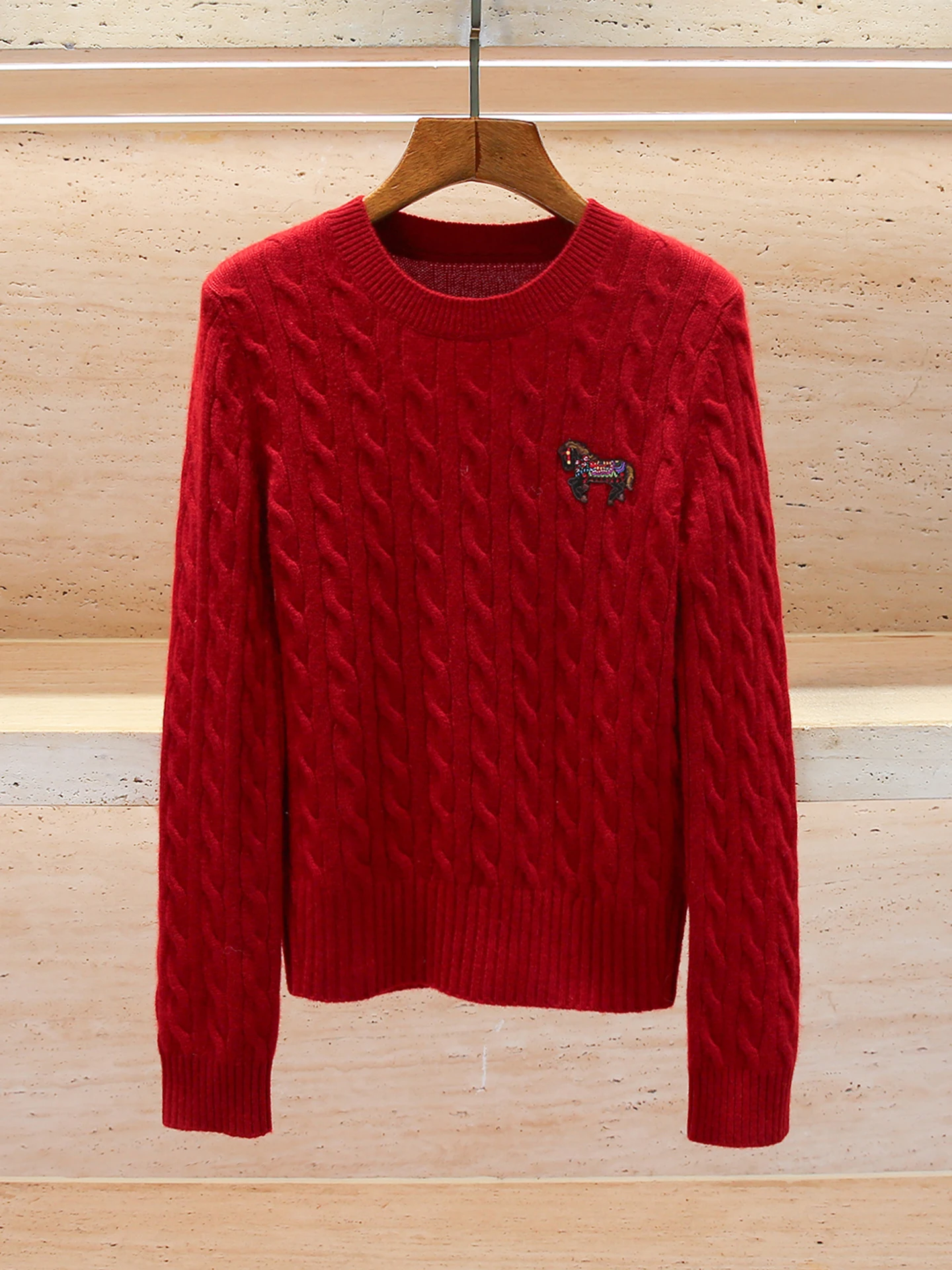 

Red Embroidered Knitted Sweater Top Women's Premium Faion Autumn Winter Cisas New Year's Day Regular Fit Soft Medium Kn...