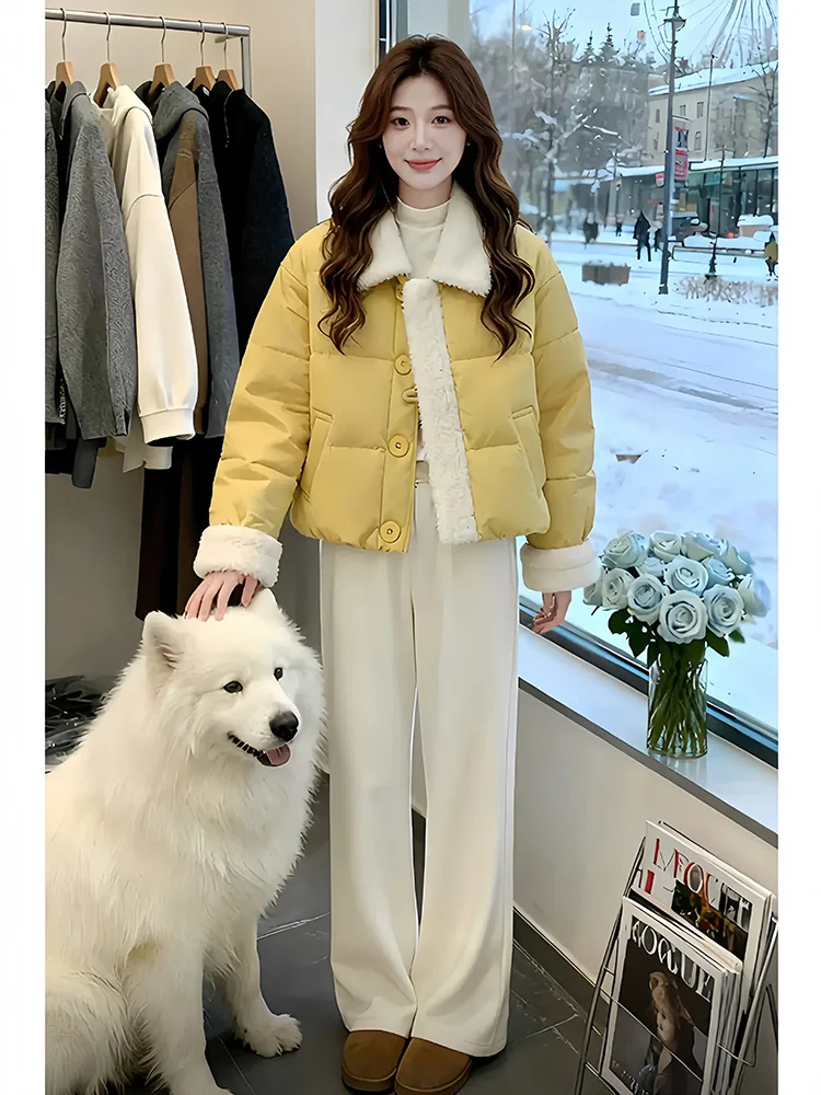 

Женский зимний модный повседневный комплект из двух предметов: пуховик с воротником и прямые брюки с высокой талией