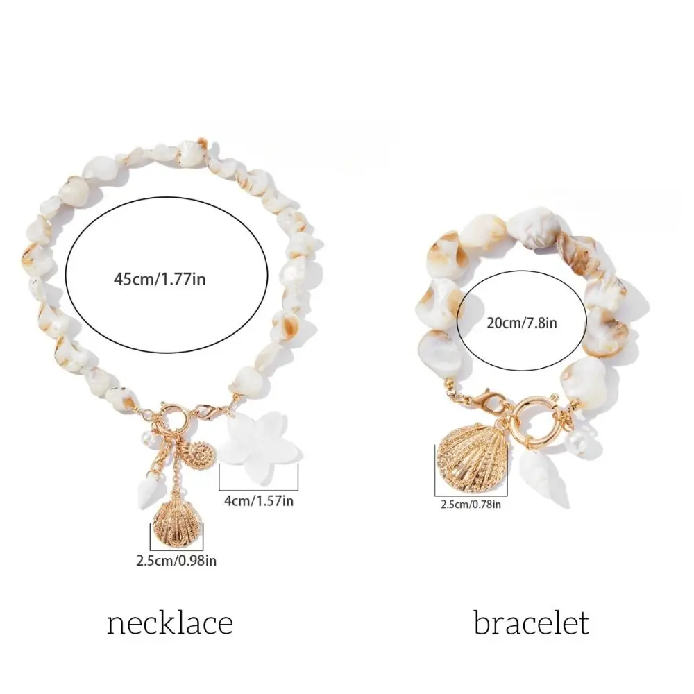 Sweet Bohemian Shell Necklace Bracelet Flower Conch Marine Style Necklace Charm Pearl Beach Beaded Jewelry Vacation