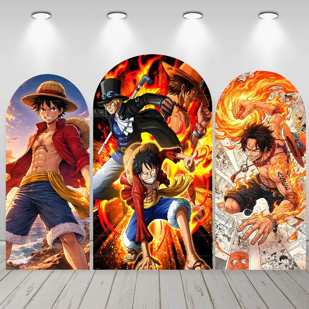Anime One Piece Theme Arched Backdrop Custom Pirate Adventure Luffy Children's Birthday Party Baby Shower Decoration Photo Prop