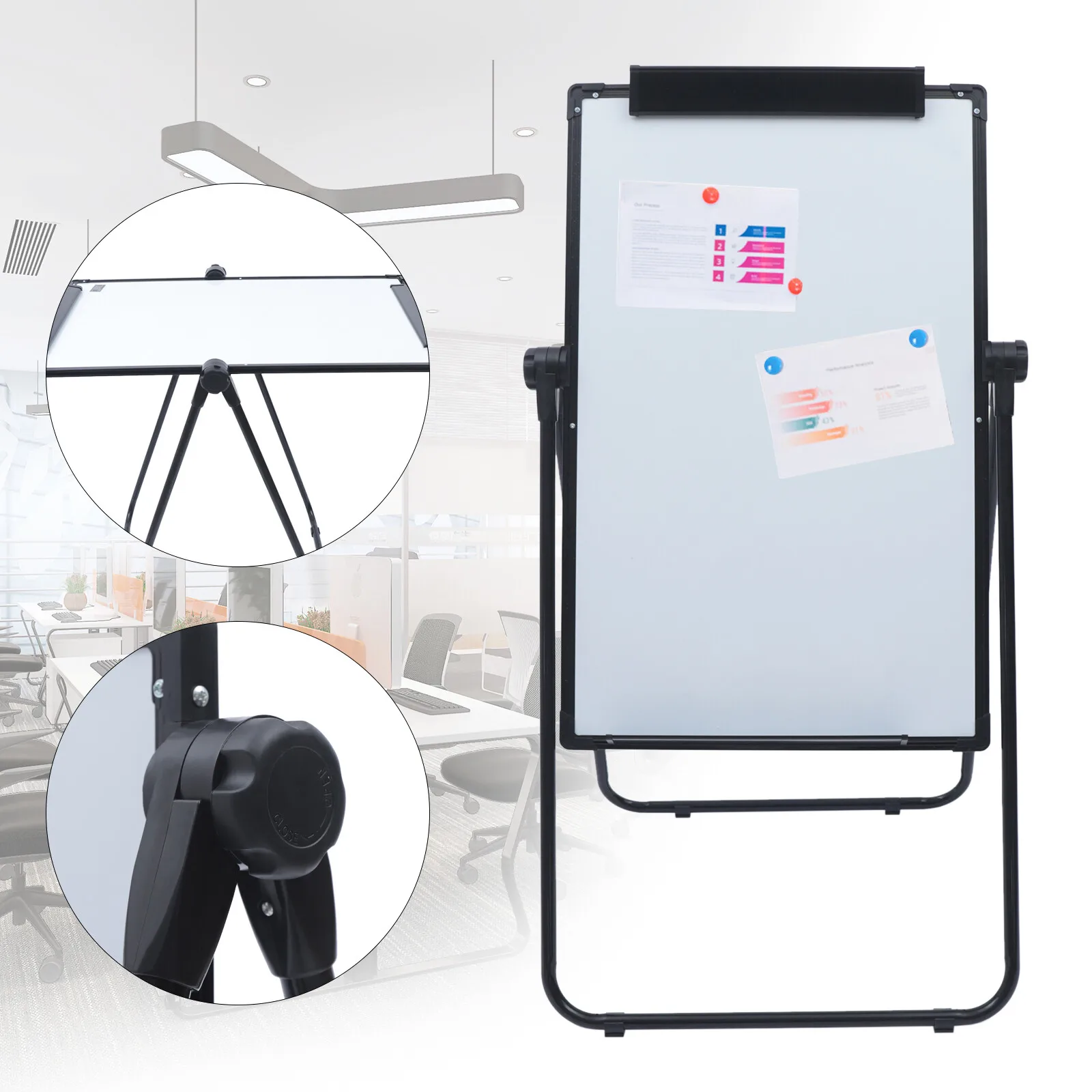 

Flip Magnetic Whiteboard Double-sided Whiteboard 24x35 Inch w/ Marker Tray