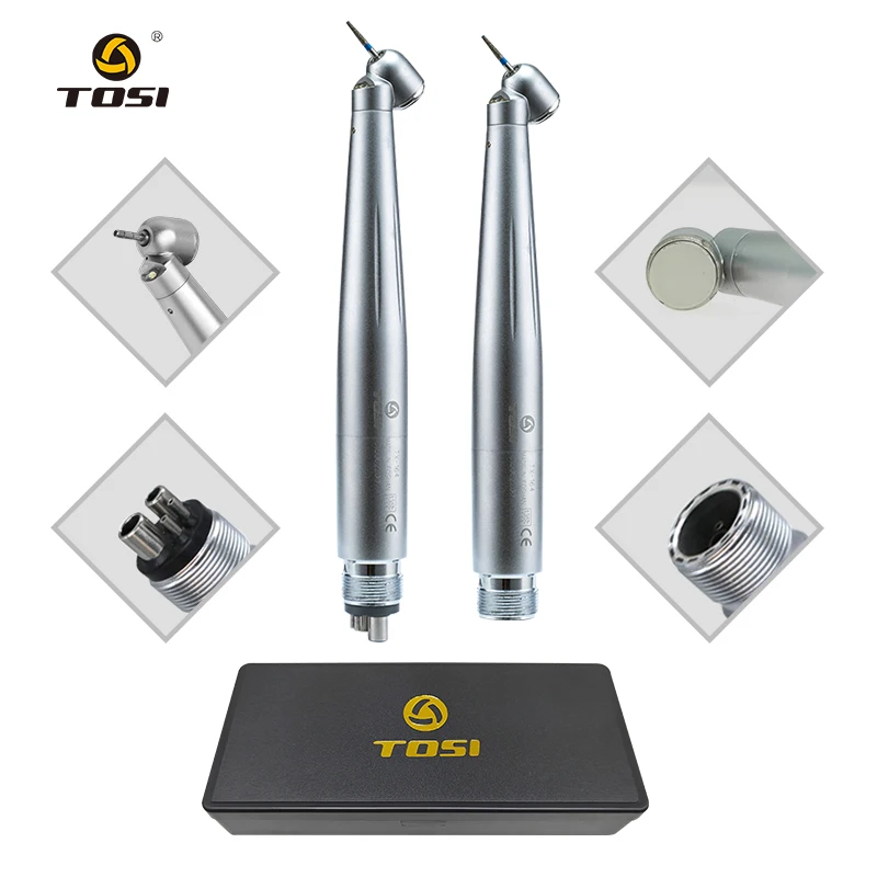 TOSI LED Dental High Speed Cutting Handpiece 45 Degree E-generator Torque Push Button Handpiece Single Water Spray  2/4Holes