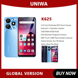 UNIWA-teléfono móvil inteligente K652, Smartphone 4G de 6,5 pulgadas, 3GB + 64GB, cámara doble trasera de 13MP, MT6737, Cortex A53, quad core, versión Global