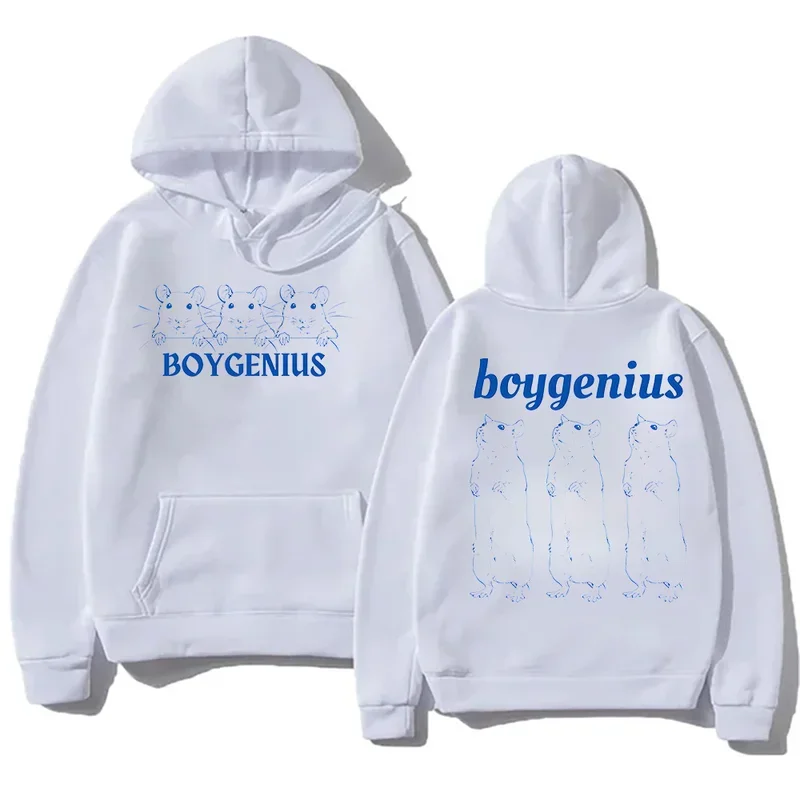 Boygenius Trio Mouse Hoodie Independent Rock Band Music Sweatshirts Cartoon Print Unisex High Street Hoody Hooded Oversized Tops