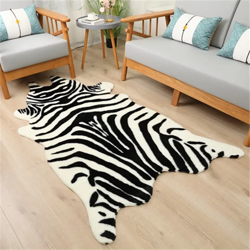 120x180cm Cow Print Rug Faux Cow Hide Carpet for Living Room Animal Printed Area Rug Zebra Non-Slip Bedroom Bedside Home Decor
