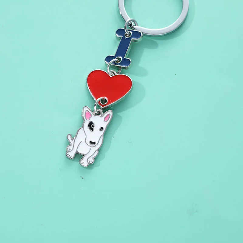 Pet Animal i love you Fighting Dog Bull Terrier dog Keychain dog lover gifts Pendant pet Enamel Keyring Women men Jewelry gifts