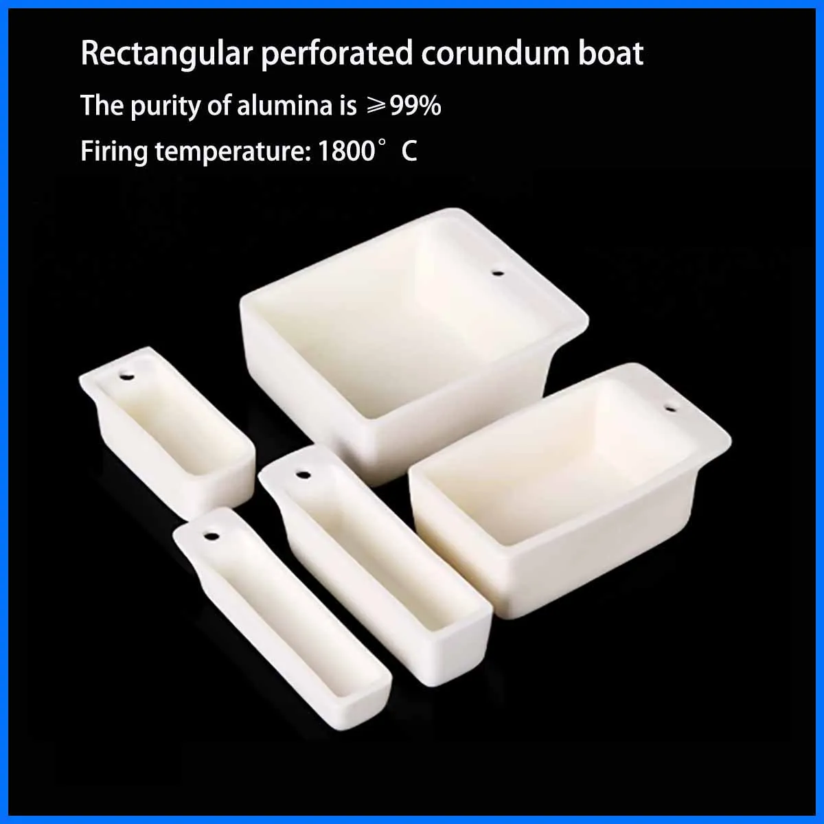 Al2O3 Corundum Ingot Crucible Outer Length 100mm Rectangular Aluminum Boat With Hole / Square Alumina