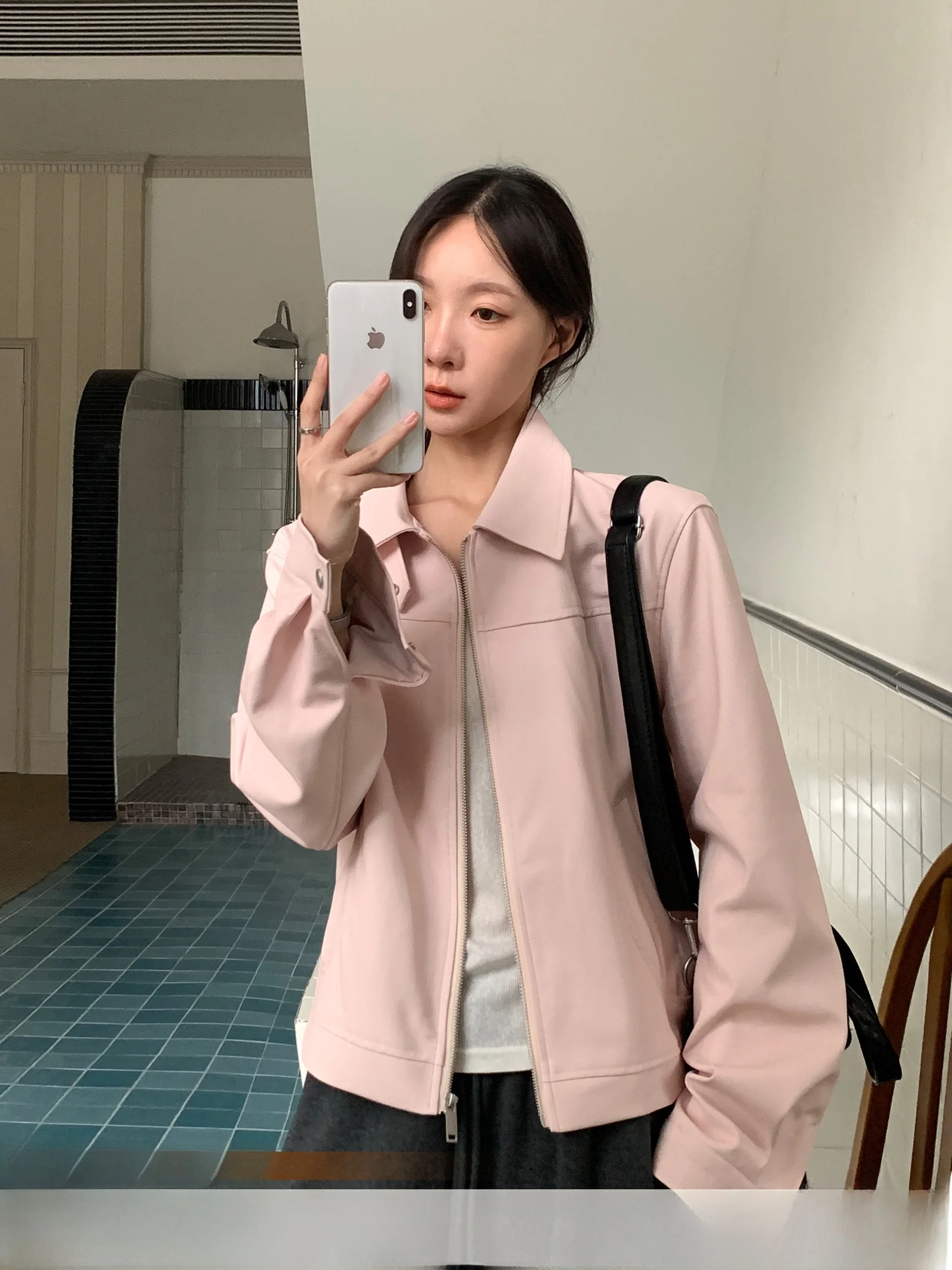 

Faionable ort Pink Jaet Women's Workwear Top VSWhat Casual Sle Stand Fit Polyester Fiber Long Sve Zipper Closure